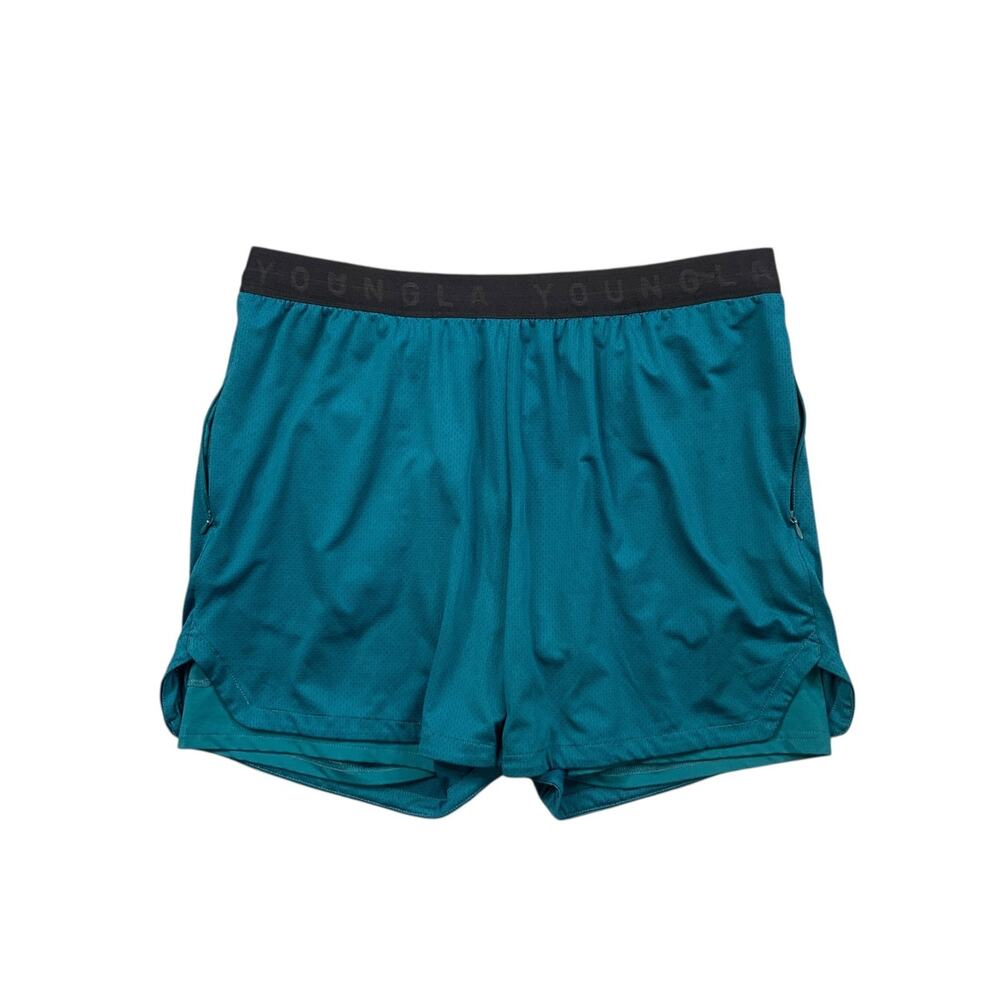 YoungLA Shorts Mens 2XL XXL Teal Double-Layer Trilogy Running Gym Training